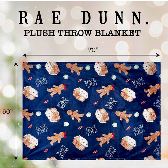 RAE DUNN HOLIDAY GINGERBREAD THROW HOME SWEET HOME CANDY CANE BLANKET Christmas - Picture 2 of 7